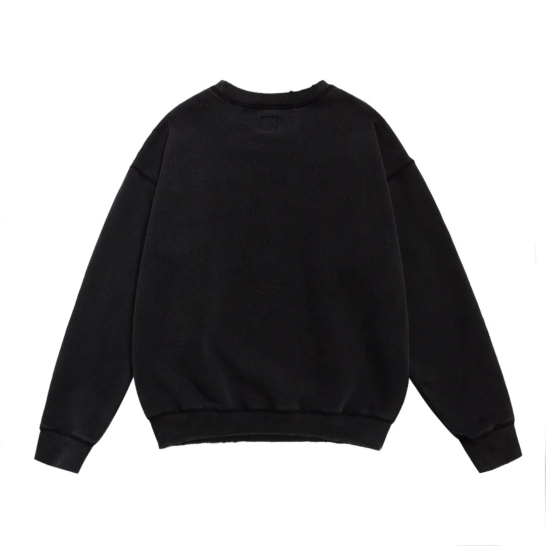 SAINT MICHAEL destroyed DENIM TEARS co-branded DT_CRW SWEAT washed distressed velvet loose sweatshirt Fabric: 420g Style number: SM611 Size: S-M-L-XL Color: Black Price: P198